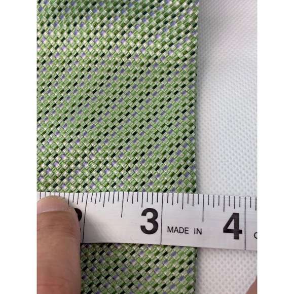 Stafford Performance Mens Green Silk Textured Geometric Weave Necktie Hand Made - Picture 4 of 8